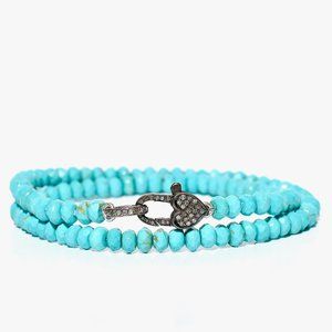 925 Silver Pave Diamond Heart & Turquoise Choker/Necklace